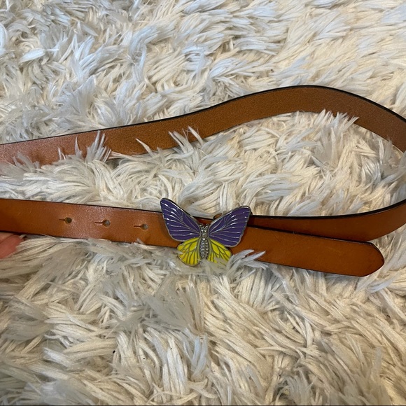 90s Style Purple Yellow Butterfly Belt Italian Leather - Picture 6 of 11
